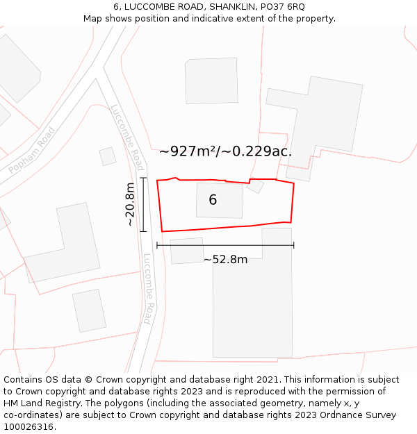 6, LUCCOMBE ROAD, SHANKLIN, PO37 6RQ: Plot and title map