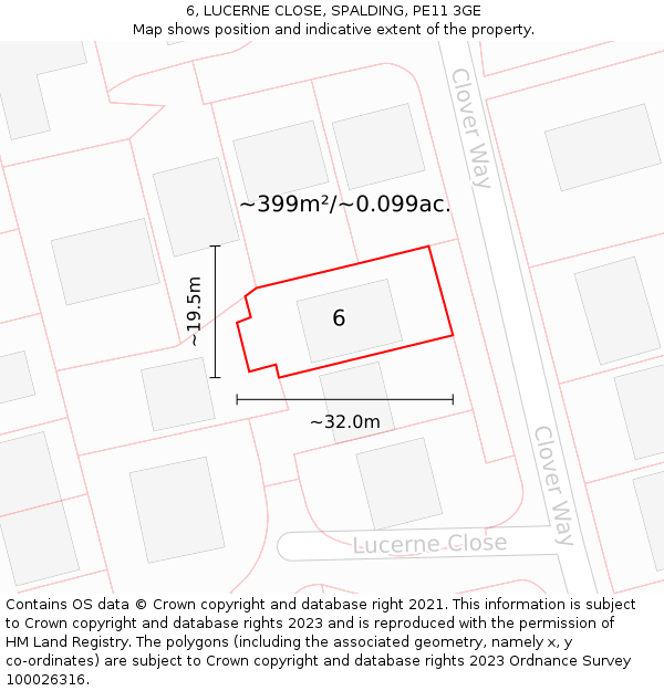 6, LUCERNE CLOSE, SPALDING, PE11 3GE: Plot and title map