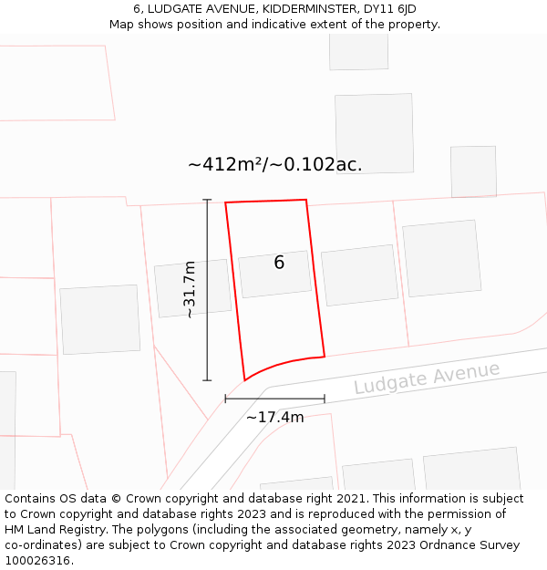 6, LUDGATE AVENUE, KIDDERMINSTER, DY11 6JD: Plot and title map