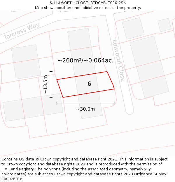 6, LULWORTH CLOSE, REDCAR, TS10 2SN: Plot and title map