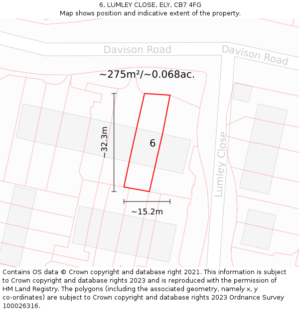 6, LUMLEY CLOSE, ELY, CB7 4FG: Plot and title map