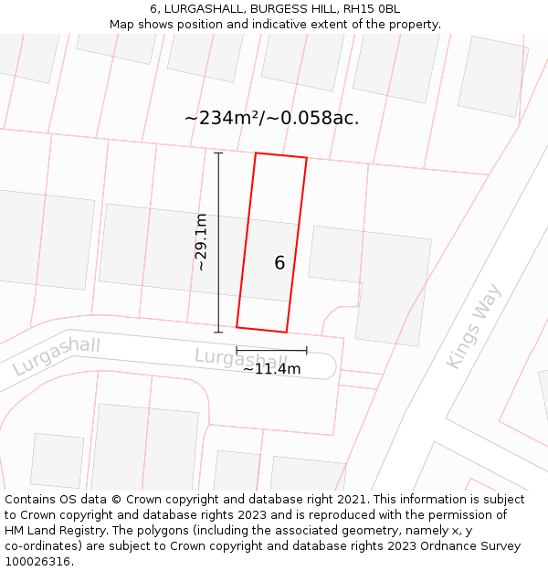 6, LURGASHALL, BURGESS HILL, RH15 0BL: Plot and title map