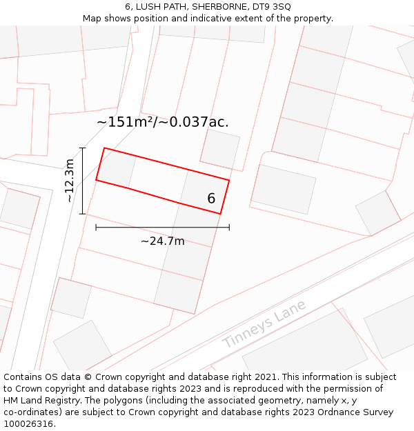 6, LUSH PATH, SHERBORNE, DT9 3SQ: Plot and title map