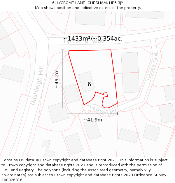 6, LYCROME LANE, CHESHAM, HP5 3JY: Plot and title map