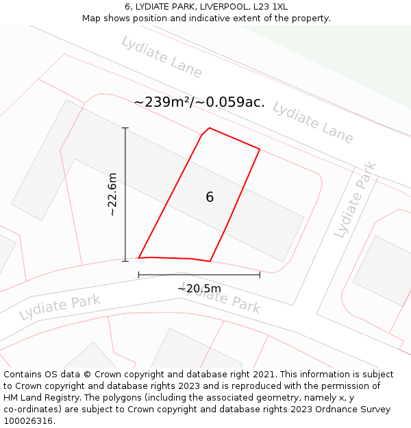 6, LYDIATE PARK, LIVERPOOL, L23 1XL: Plot and title map