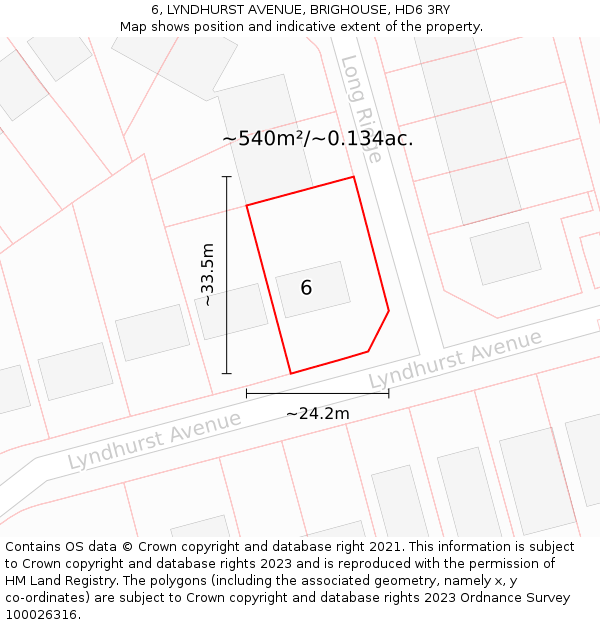 6, LYNDHURST AVENUE, BRIGHOUSE, HD6 3RY: Plot and title map