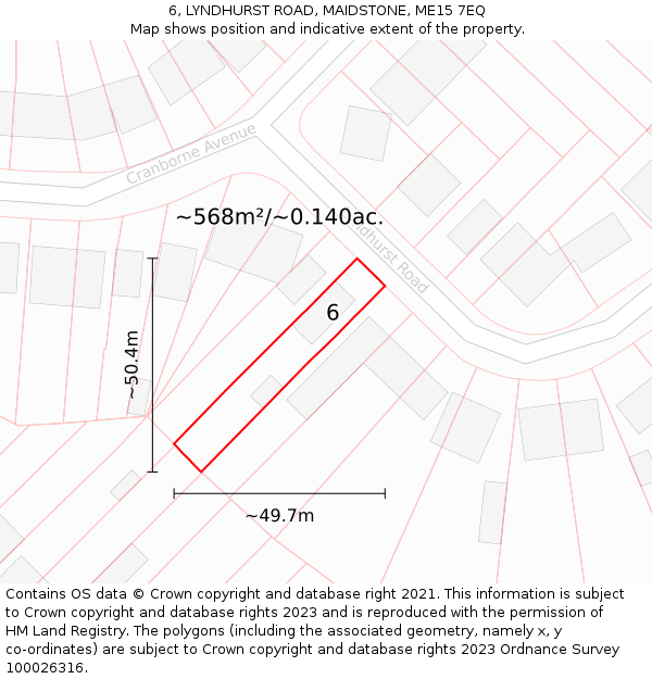 6, LYNDHURST ROAD, MAIDSTONE, ME15 7EQ: Plot and title map