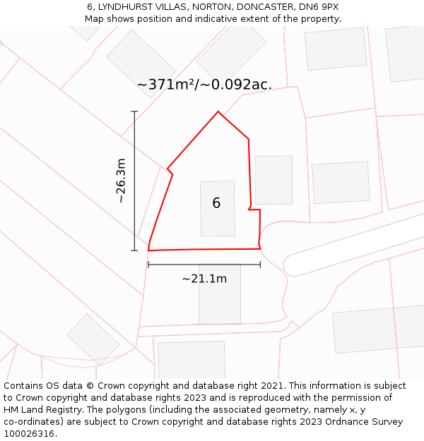 6, LYNDHURST VILLAS, NORTON, DONCASTER, DN6 9PX: Plot and title map