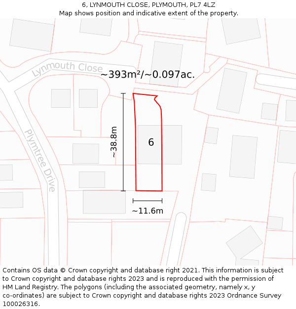 6, LYNMOUTH CLOSE, PLYMOUTH, PL7 4LZ: Plot and title map