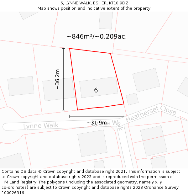 6, LYNNE WALK, ESHER, KT10 9DZ: Plot and title map