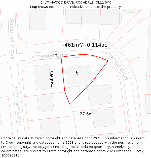 6, LYNNWOOD DRIVE, ROCHDALE, OL11 5YX: Plot and title map