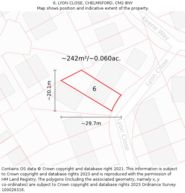 6, LYON CLOSE, CHELMSFORD, CM2 8NY: Plot and title map