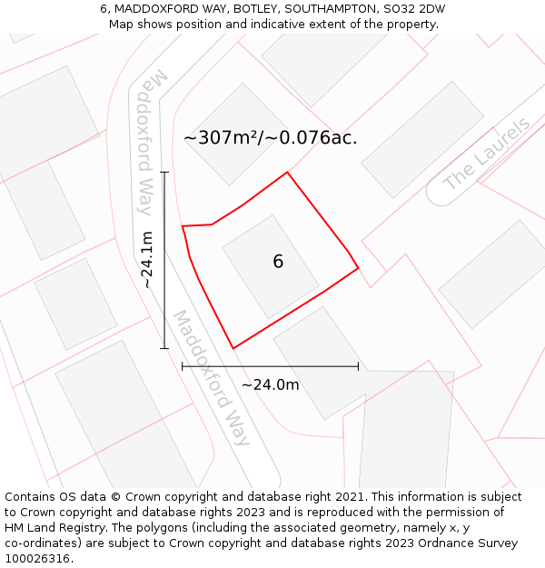 6, MADDOXFORD WAY, BOTLEY, SOUTHAMPTON, SO32 2DW: Plot and title map