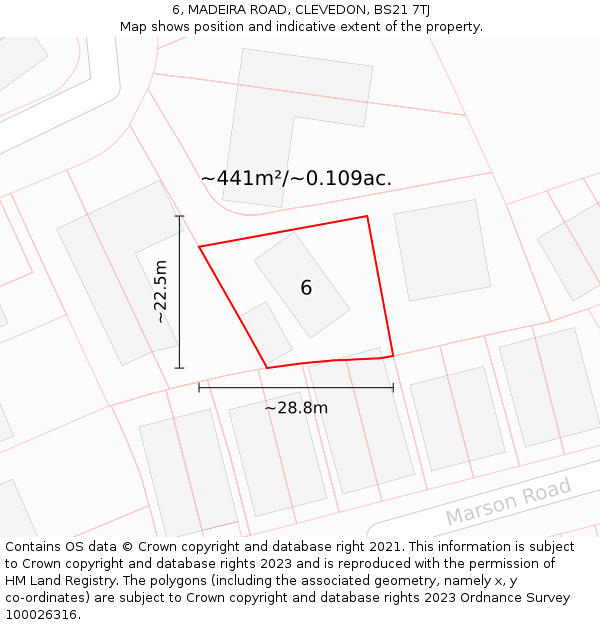 6, MADEIRA ROAD, CLEVEDON, BS21 7TJ: Plot and title map