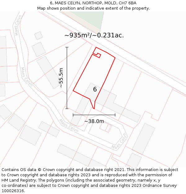 6, MAES CELYN, NORTHOP, MOLD, CH7 6BA: Plot and title map