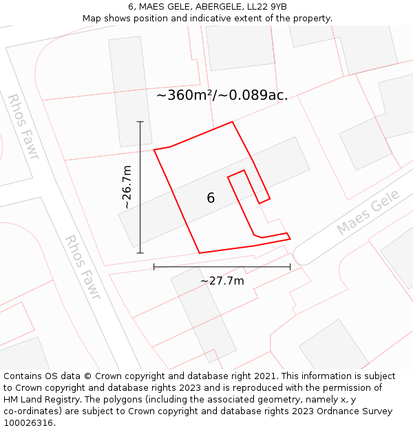 6, MAES GELE, ABERGELE, LL22 9YB: Plot and title map