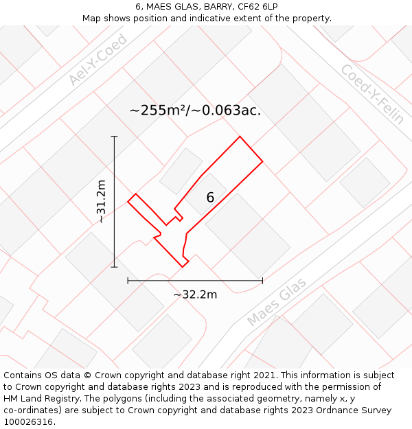 6, MAES GLAS, BARRY, CF62 6LP: Plot and title map