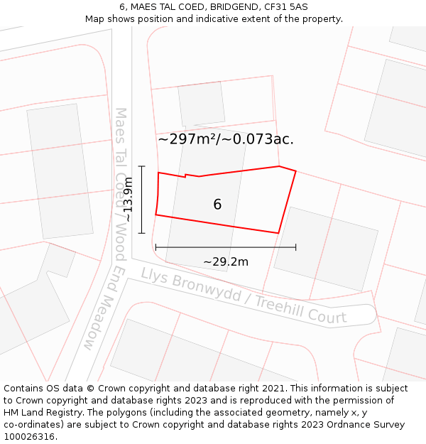 6, MAES TAL COED, BRIDGEND, CF31 5AS: Plot and title map