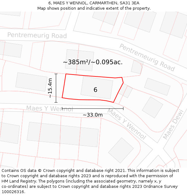 6, MAES Y WENNOL, CARMARTHEN, SA31 3EA: Plot and title map