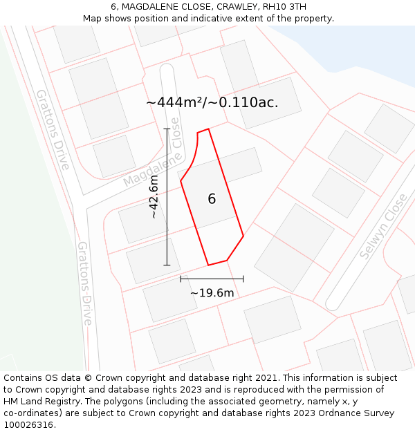 6, MAGDALENE CLOSE, CRAWLEY, RH10 3TH: Plot and title map