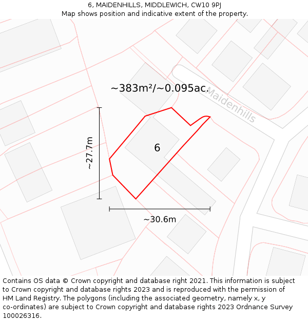 6, MAIDENHILLS, MIDDLEWICH, CW10 9PJ: Plot and title map