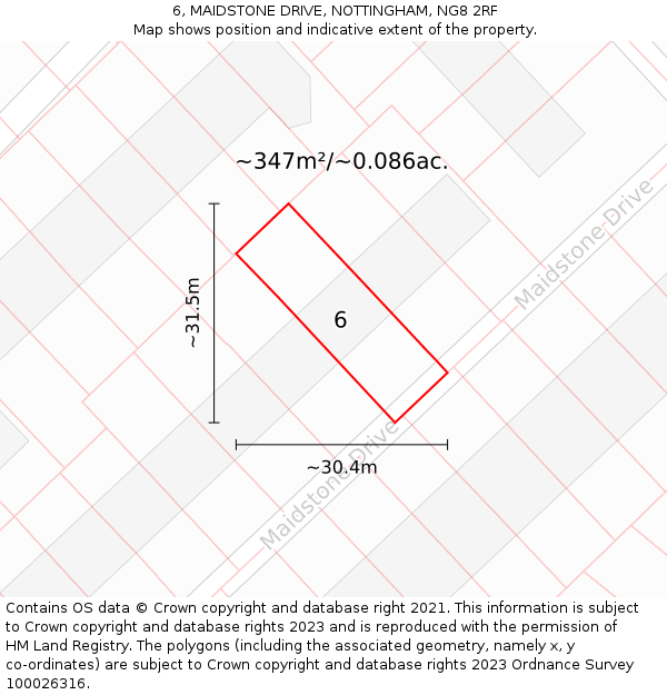 6, MAIDSTONE DRIVE, NOTTINGHAM, NG8 2RF: Plot and title map