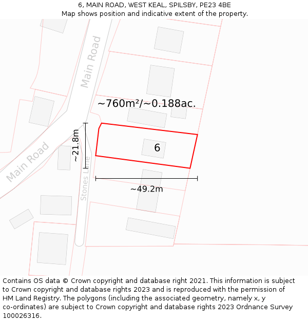 6, MAIN ROAD, WEST KEAL, SPILSBY, PE23 4BE: Plot and title map