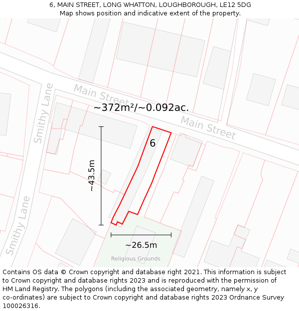 6, MAIN STREET, LONG WHATTON, LOUGHBOROUGH, LE12 5DG: Plot and title map