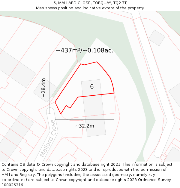 6, MALLARD CLOSE, TORQUAY, TQ2 7TJ: Plot and title map