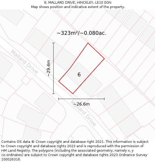 6, MALLARD DRIVE, HINCKLEY, LE10 0GN: Plot and title map