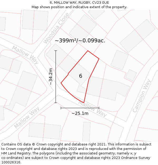 6, MALLOW WAY, RUGBY, CV23 0UE: Plot and title map