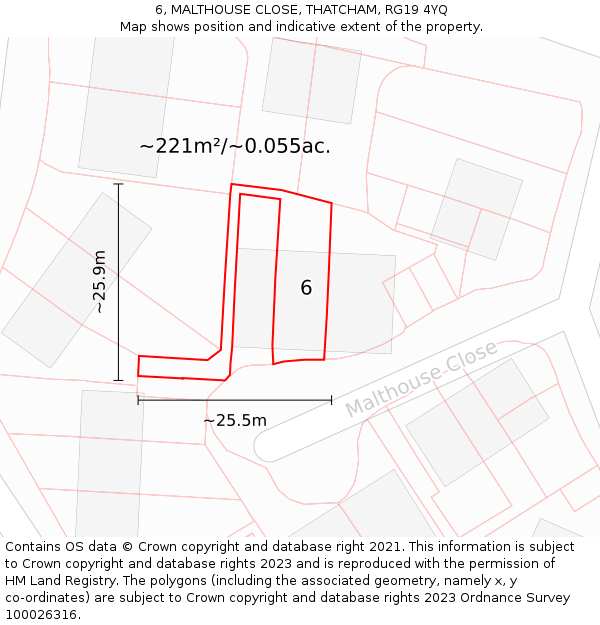 6, MALTHOUSE CLOSE, THATCHAM, RG19 4YQ: Plot and title map