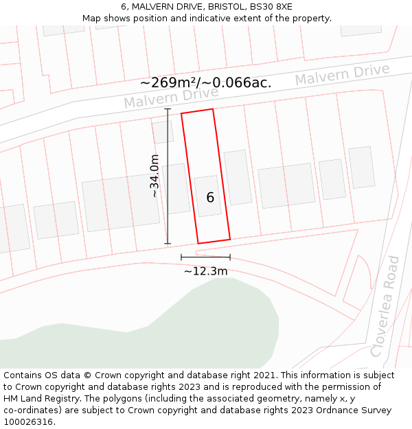 6, MALVERN DRIVE, BRISTOL, BS30 8XE: Plot and title map