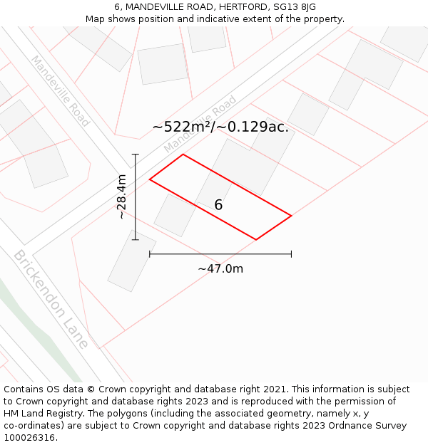 6, MANDEVILLE ROAD, HERTFORD, SG13 8JG: Plot and title map