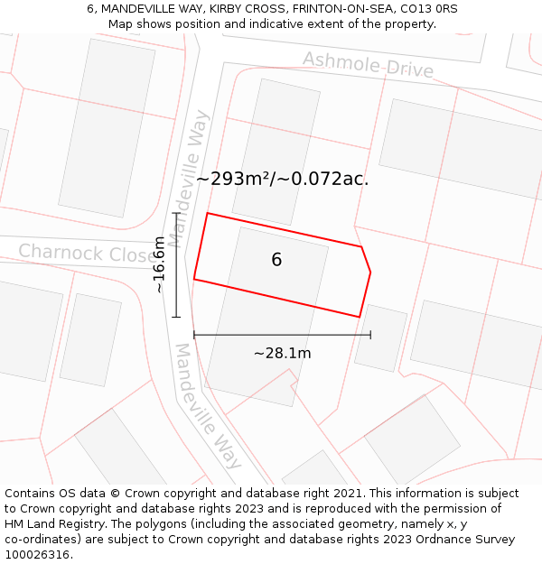 6, MANDEVILLE WAY, KIRBY CROSS, FRINTON-ON-SEA, CO13 0RS: Plot and title map