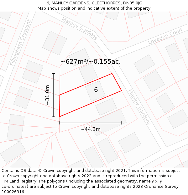 6, MANLEY GARDENS, CLEETHORPES, DN35 0JG: Plot and title map