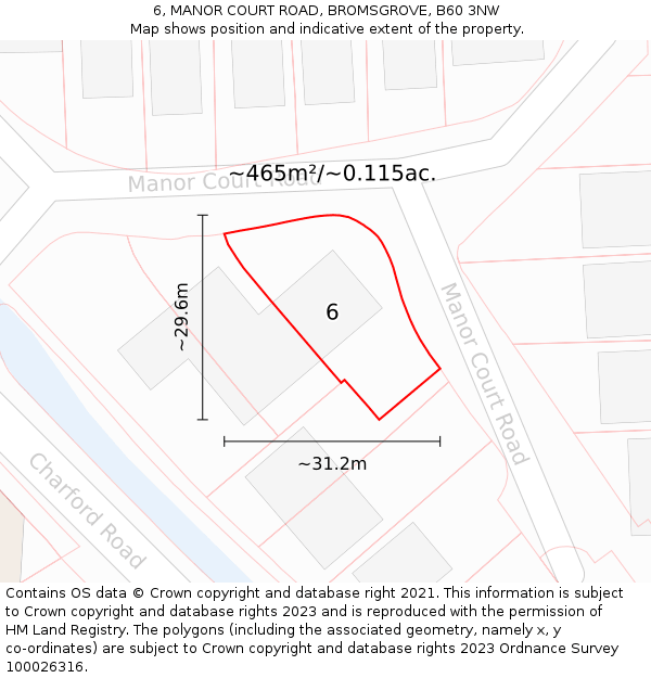 6, MANOR COURT ROAD, BROMSGROVE, B60 3NW: Plot and title map