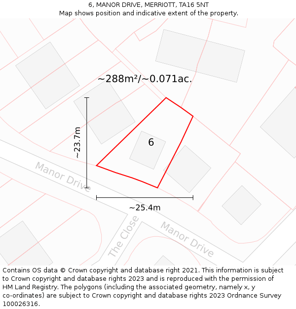 6, MANOR DRIVE, MERRIOTT, TA16 5NT: Plot and title map