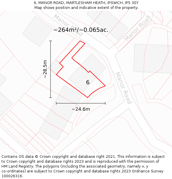 6, MANOR ROAD, MARTLESHAM HEATH, IPSWICH, IP5 3SY: Plot and title map