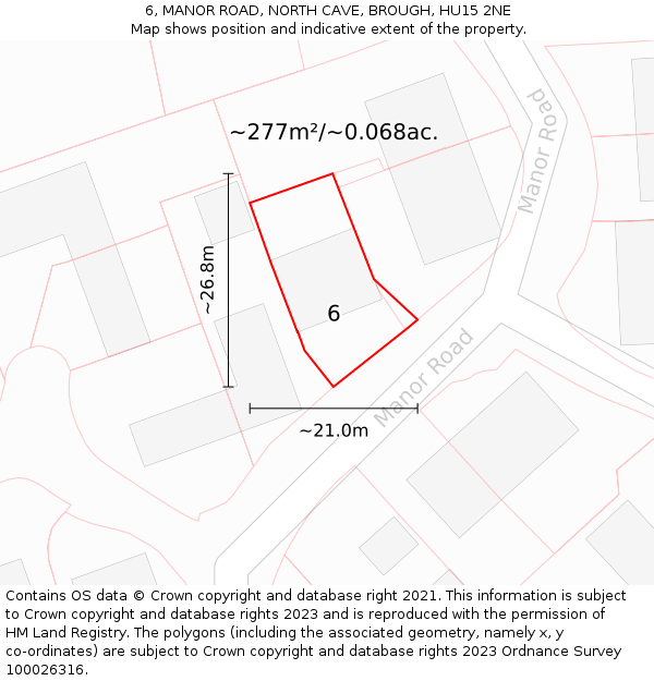 6, MANOR ROAD, NORTH CAVE, BROUGH, HU15 2NE: Plot and title map