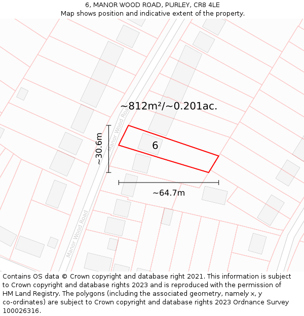 6, MANOR WOOD ROAD, PURLEY, CR8 4LE: Plot and title map