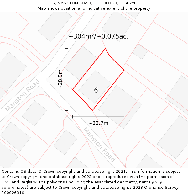 6, MANSTON ROAD, GUILDFORD, GU4 7YE: Plot and title map