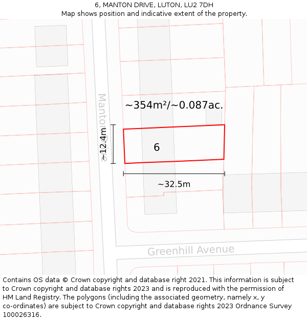 6, MANTON DRIVE, LUTON, LU2 7DH: Plot and title map