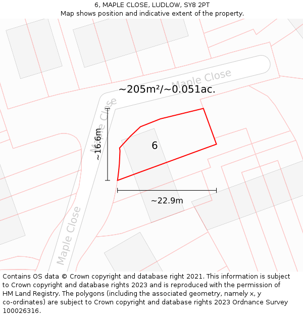 6, MAPLE CLOSE, LUDLOW, SY8 2PT: Plot and title map