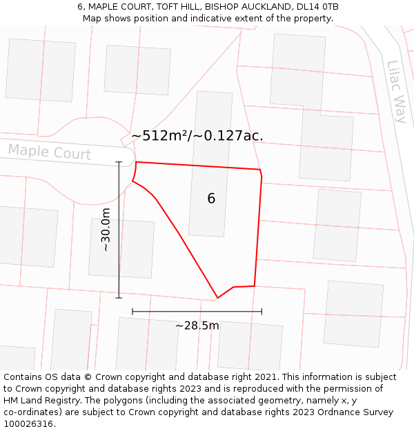 6, MAPLE COURT, TOFT HILL, BISHOP AUCKLAND, DL14 0TB: Plot and title map