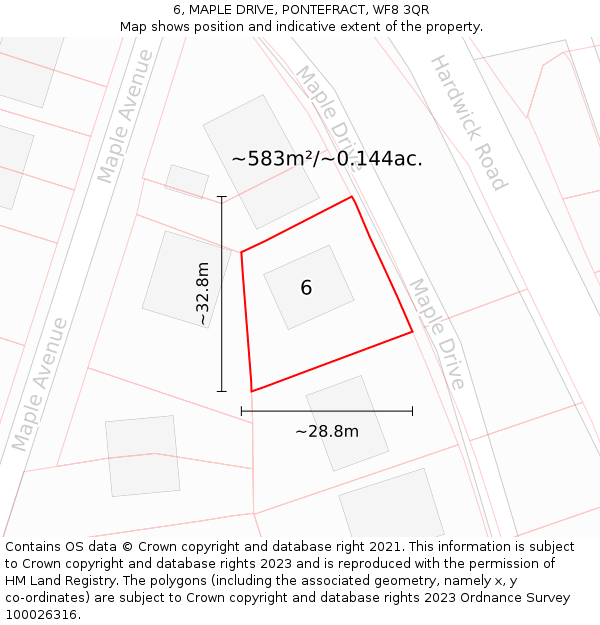 6, MAPLE DRIVE, PONTEFRACT, WF8 3QR: Plot and title map