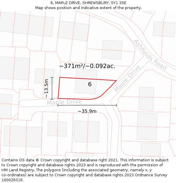 6, MAPLE DRIVE, SHREWSBURY, SY1 3SE: Plot and title map