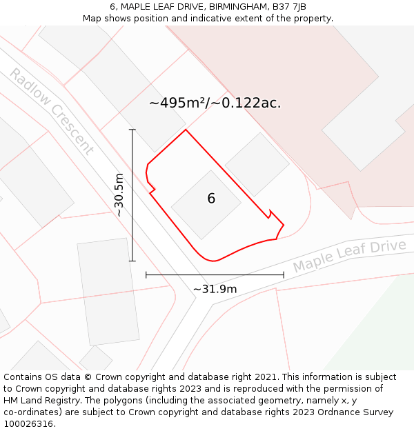 6, MAPLE LEAF DRIVE, BIRMINGHAM, B37 7JB: Plot and title map