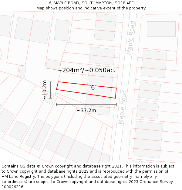 6, MAPLE ROAD, SOUTHAMPTON, SO18 4EE: Plot and title map