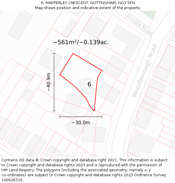 6, MAPPERLEY CRESCENT, NOTTINGHAM, NG3 5FN: Plot and title map